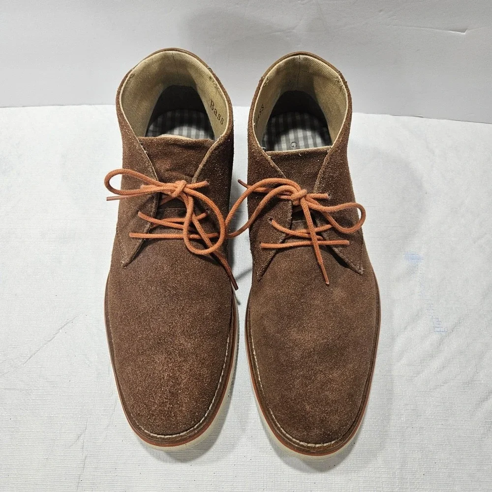 GH Bass Co Brown Suede Chukka Boots Orange Laces Gingham Lining Desert Shoes‎